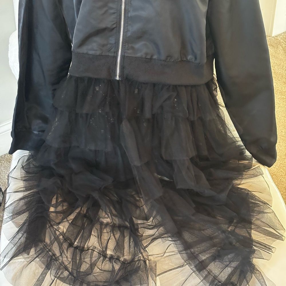 Varsity Bomber Jackets Women Long Sleeve Trench Coat Dress  Tulle Mesh Hems